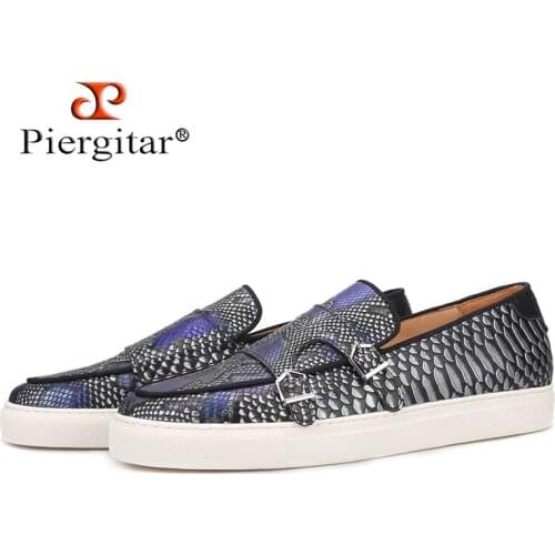 Piergitar 2019 mixed colors Genuine Leather Snake print Men sneakers Handcrafted Sporty style mens casual shoes white bottom