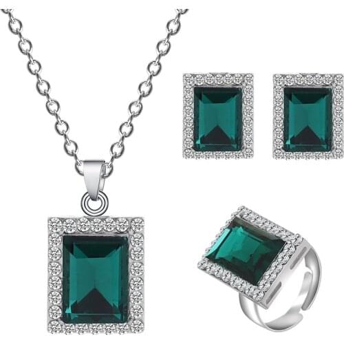 ZOSHI Wedding Jewelry Crystal Bridal Gifts Square Necklace Earrings Ring Set 3pcs Jewelry Sets Brides Women Jewelry Sets