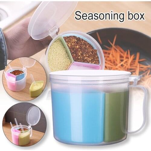 Seasoning Box with Spoon 3 Compartments Multi-Grid Spice Storage Container torage Tool for Kitchen TS2 Kitchen Tools Gadgets