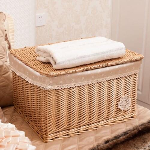 Manual Woven Storage Basket With Lid Wicker Basket Rattan Sundries Toy Storage Box Handmade Sorting Boxes For Clothes Jewelry