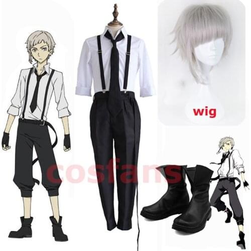 Bungo Stray Dogs Atsushi Nakajima Cosplay Costumes Shirt&Pants&Tie&Gloves Uniform Suit Halloween Costume Nakajima Atsushi Wigs