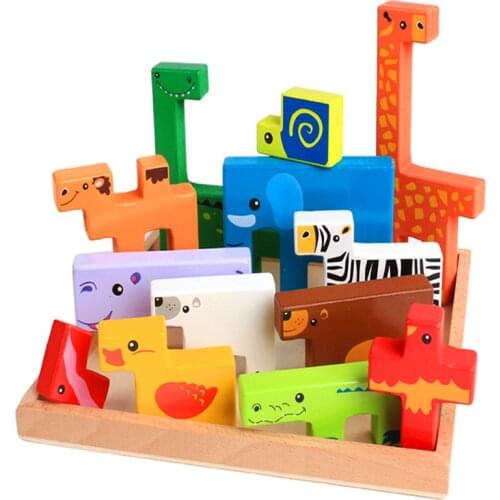 Colorful 3D Cartoon Animals Vehicle Wood Puzzles Jigsaw Toys For Children Intelligence Development Baby Early Educational Toys