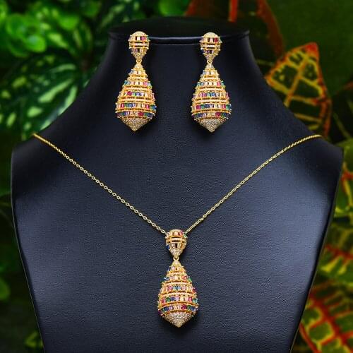 LARRAURI Fashion Jewelry Luxury Dubai Bridal Wedding Charms Pendant Earrings Necklace Jewelry Set Super CZ New Design Jewelry