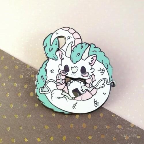 Cute Cartoon Spirited Away White Dragon Onigiri Rice Ball Hard Enamel Pins Ghibli Kawaii Lapel Pin Badge Brooch Accessories
