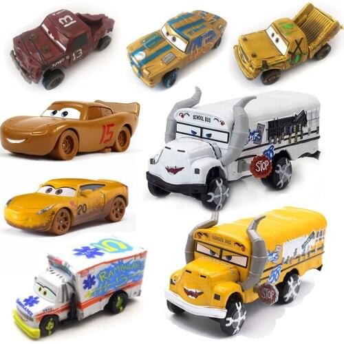 New Cars 3 School Bus Miss Fritter White Yellow Car Model Thunder Hollow Car Crash Race Car Alloy Metal Diecast Car Toy for Boy