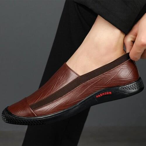 Man New Fashion First Layer Cowhide Casual Shoes Hombre Geniune Leather Loafer Moccasin Male Business Handsewn Flat Driving Shoe