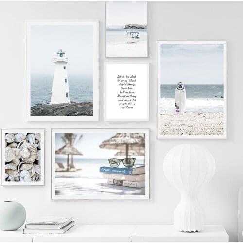 Sky Sea Beach Wave Surfboard Shell Island Wall Art Canvas Painting Nordic Posters And Prints Wall Pictures For Living Room Decor