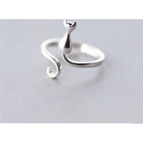 New Style Fashion Sweet Popular Cute Animal Silver Plated Jewelry Not Allergic Exquisite Cat Women Opening Rings Best Gifts