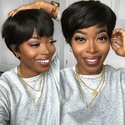 Pixie Cut Wig Short Wigs Brazilian Straight Human Hair Wigs for Black Women Full Machine Wigs Remy Cheap Short Human Hair Wigs