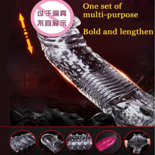 Penis Enlargement Lengthen Dick Condoms Sex Toys Men Penis Attachment Male Ring Dildo Extender Condoms Cock Ring Covers Intimate