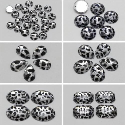 Assorted Shape Leopard Print Acrylic Flatback Sewing Rhinestone Sew on Beads