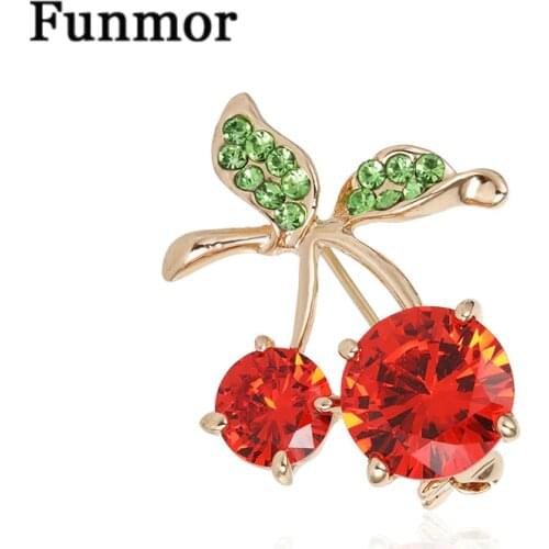 Luxury Weddings Red Cherry Jewelry Gold-color Crystals Accessories Brooches Corsage Hats Scarf Clips Hijab Pins For Women Kids