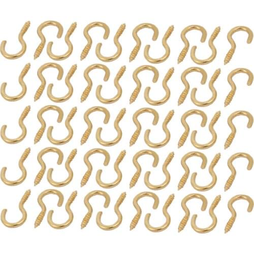 UXCELL 50pcs 2.2mm Dia Thread 20mm Length Iron Brass Plated Self-Tapping Screw Hook