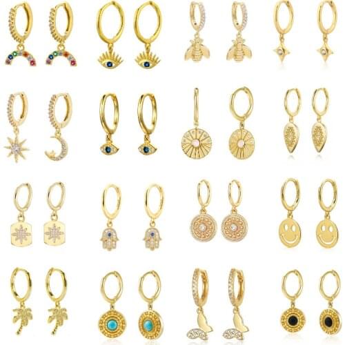 A Pair 925 Silve Gold Color Copper Colorful Rainbow Hoops Earring For Women Demon Eye Gift Smile Face Jewelry Crown Earrings