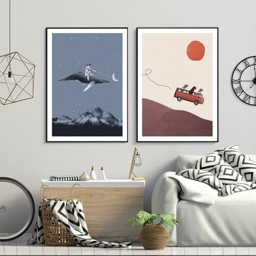 Nordic Cartoon Poster And Prints Three Dogs Adventure Gang Go The Moon Canvas Painting Wall Picture For Kids Bedroom Home Decor