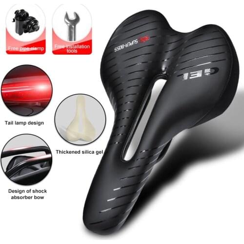 SUPER-BOSS Bicycle Saddle Thicken Bicycle Seat MTB Road Bike Seat Big Butt Shock Absorber Soft With Tail Light Bike Accessories
