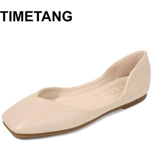 TIMETANG34-43 shallow moccasins comfortable women leisure lace-up sneakers concise ballerina flats retro square toe grandmother