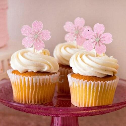 Cake toppers pink flower paper cards banner for Cupcake Wrapper Baking Cup birthday tea party wedding decoration baby shower