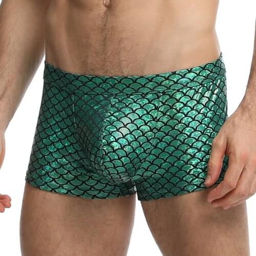 Fish Skin Leather Sexy Mens Underwear Boxers Brand U Convex Pouch Boxer Shorts Men U Convex Male Underpants
