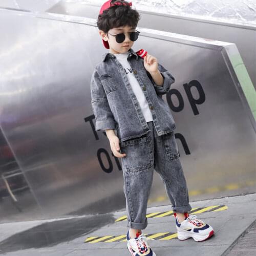 2020 Spring Autumn Boys Clothing Sets Kids Denim Top+T-Shirt+Pockets Jeans 2pcs Children Sport Suits Baby Boys Clothes Set W50