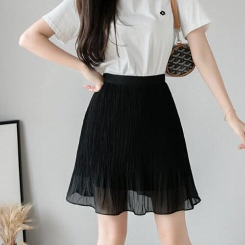 LJSXLS Saias Mulher Mini Chiffon Black Apricot Skirt Sexy 2021 New Korean High Waist Summer Casual Zipper Pleated Skirts S-2XL