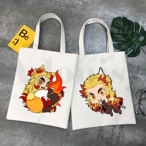 Demon Slayer Kimetsu No Yaiba Rengoku Harajuku Handbags Shoulder Bags Casual Shopping Girls Handbag Women Elegant Canvas Bag