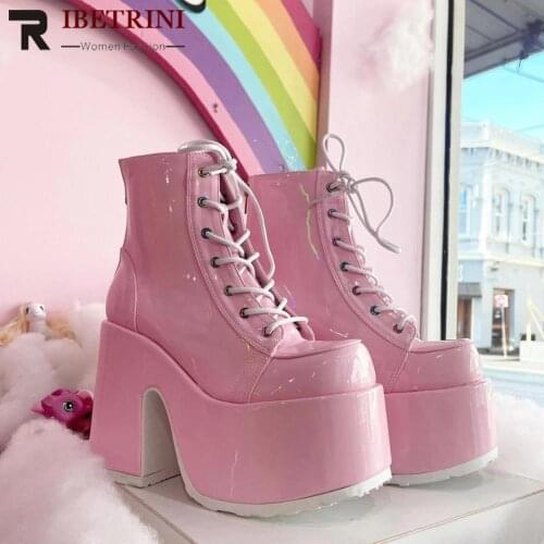 2021 Platform High Heel Cool Punk Fashion Womens High Quality Girls Goth Shoes Black Big Size 43 Cross-tied Casual Luxury Boots