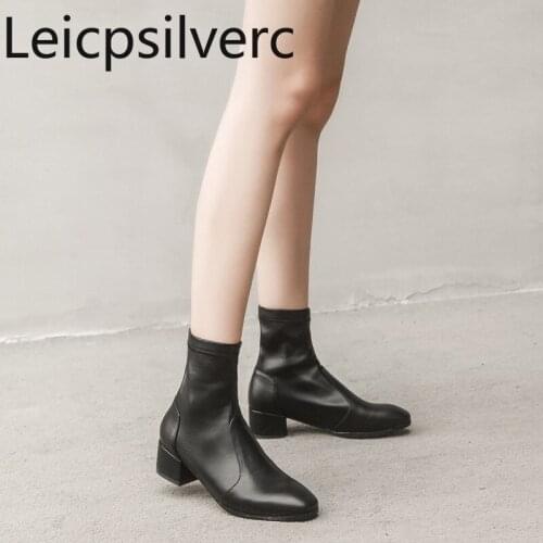 Womens Boots Autumn And Winter The New fashion Square head Thick heel Low-heeled Short tube Womens shoes plus size 33-48