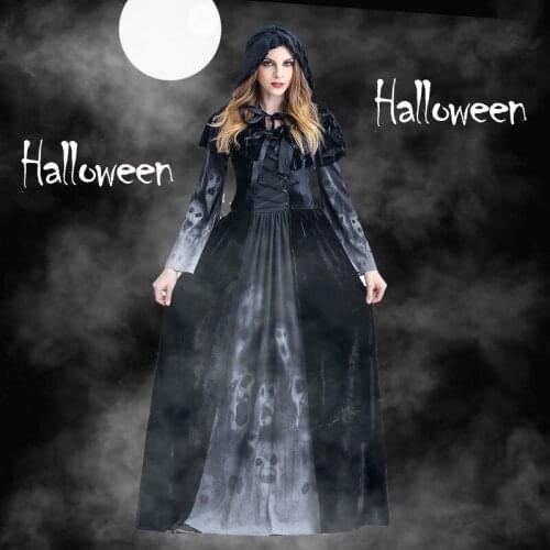 Death King Witch Long Dress Cosplay Disfraz Halloween Costume For Women Fancy Ball Party Prom Cape Thriller Performance Clothing