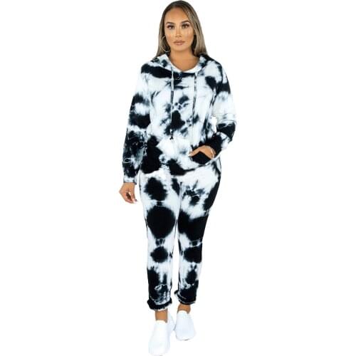 S-XXL Womens 2 Piece Tie Dye Sweatsuit Set Hoodie Pullover Sweatsuits Mask Elastic Waist Casual Outfits Sets with Kangaroo Pock