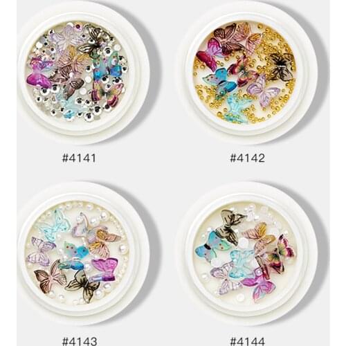 1 bottle Nail Glitter half pearls mixed nails rhinestones 3D Thin Butterfly Flakes Polish Decor for Nail Art Accessories