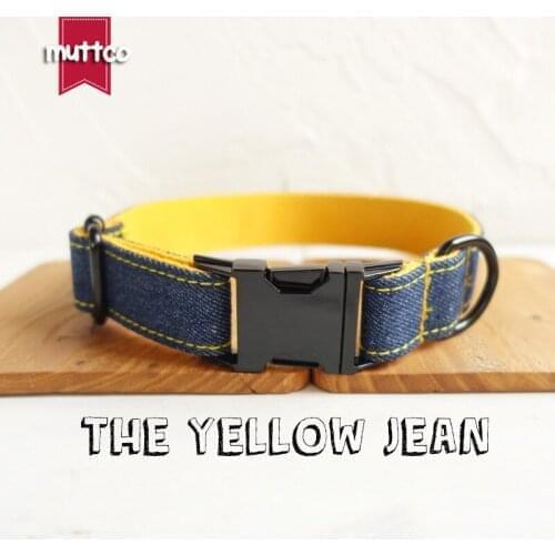 10pcs/lot MUTTCO wholesale self-design dog collar THE YELLOW JEAN handmade collar mazarine and yellow 5 sizes dog collar UDC037H