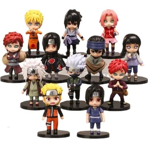 12pcs/set Antistress Anime Shippuden Hinata Sasuke Itachi Kakashi Gaara Jiraiya Sakura Q Version PVC Figures Toys Dolls Kid Gift
