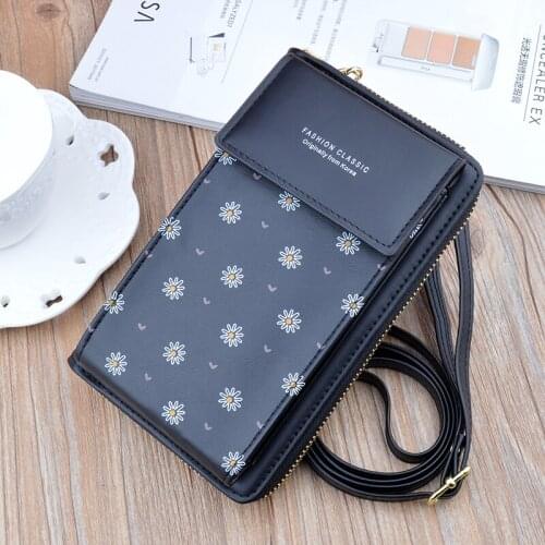 2021 Women Wallet Flower Print Leather Shoulder Straps Shoulder Bag Mobile Phone Bag Card Holders Wallet Handbag Pockets Girls