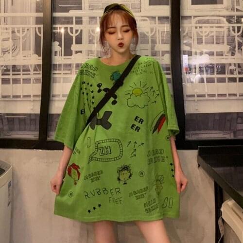 2020 Harajuku bf wind Loose Large Size 4XL half-sleeved Shirt graffiti T-shirt female Summer t shirts For Women b360