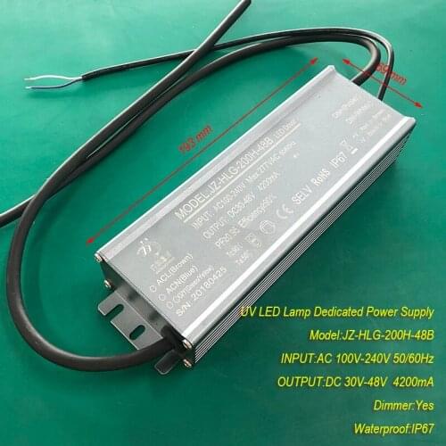 4.2A 200W IP67 waterproof Constant current source for UV LED module gel curing lamps INPUT AC 100V-240V OUTPUT DC 30V-48V 4200mA