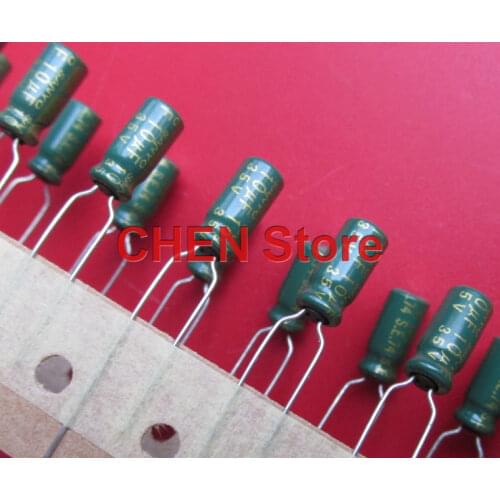 50PCS JAPAN SANYO AX 35V10UF 5X11MM Green gold 10UF 35V high frequency electrolytic capacitor 10uF/35v 105 Degree DIY