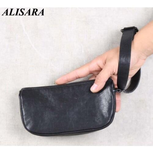 Alisara Clutch Bag First Layer Cow Leather Top End Handmade Men Casual Zipper Long Wallets Simple Cell Phone Purses Storage Bags