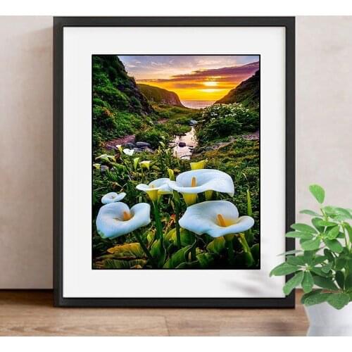 Diamond Painting Cross Stitch "Mountain Village Calla" Full Round Diamond embroidery Needlework Rhinestone Mosaic Crafts