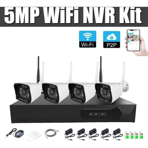 5MP 4CH wireless cctv camera security system kit Home security System H.265 Outdoor IP Camera CCTV WIFI Set
