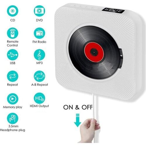 Bluetooth HiFi Speaker Wall Mounted VCD/DVD Player CD Boombox FM Radio HDMI Output with Wireless Remote Control Alarm Clock