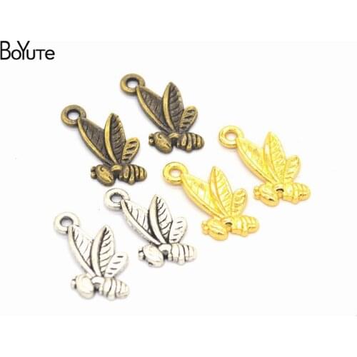 BoYuTe Wholesale (150 Pieces/Lot) Metal Alloy 20*11MM with 1.5MM Hole Bee Charms for Jewelry Making Diy Accessories