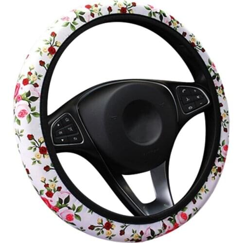 Car Steering Wheel Cover Four Seasons Universal Inner Ring Elastic Rose Style Handlebar Cover 3 Piece Set Interior Accessories