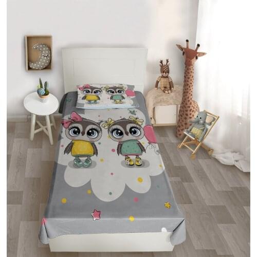 Çocuk odası yatak örtüsü baykuş yıldız balon çiçek bulut kelebek