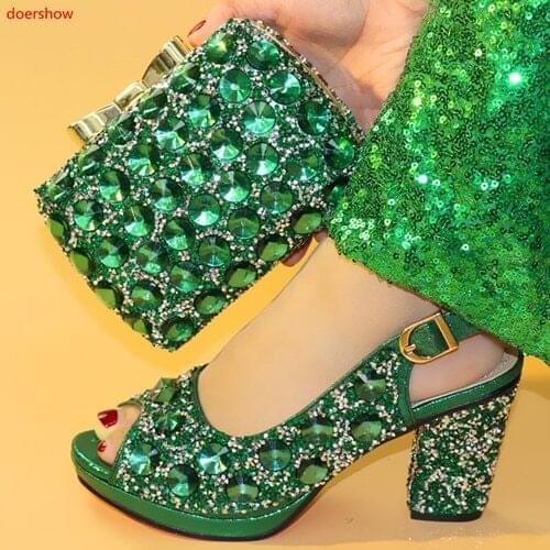 Doershow Direct sales green Shoe And Bag Set African party Shoe And Bag Sets Italy Women Shoe And Bag To Match For party SXX1-32
