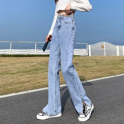 High Waist Women Clothes Slit of Design Ladies Jeans Aesthetic Fashion Pants Basic Light Blue Quality Cotton Jeans for Women
