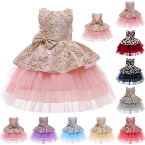 Elegant Flowers Girls Holida Party Dresses Prom Kids Princess Birthday Baptism Dress Prom Performance Show Girls Party Dress