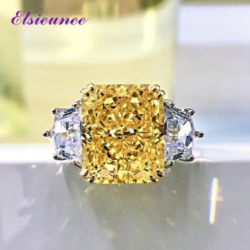 ELSIEUNEE Luxury Solid Silver 925 Citrine Simulated Moissanite Gemstone Engagement Rings for Women Fine Jewelry Wholesale Gift
