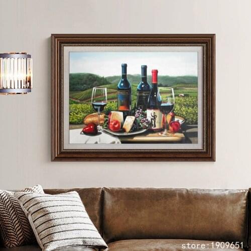 Cotton no frame still life wine bottle glass canvas printings oil painting printed on cotton home wall art decoration pictures