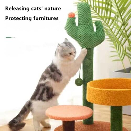 Cactus Cat Tree Scratching Toys Claw Column Plate Pet Supplies Cat Furniture Scratcher Posts Solid Cats Climb Frame Cat Supplies